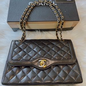 Chanel Vintage Medium CC Paris Limited Edition Two Tone buckle flap bag